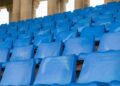 rows of blue chairs