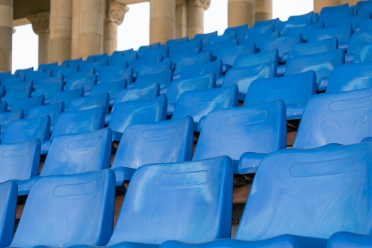 rows of blue chairs